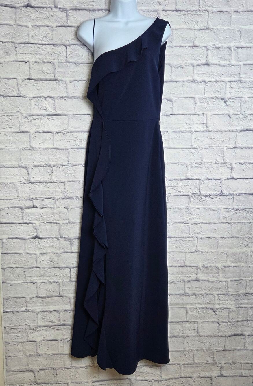 Parker Black 8 Navy Blue Paxon One Shoulder Gown with Side Zipper